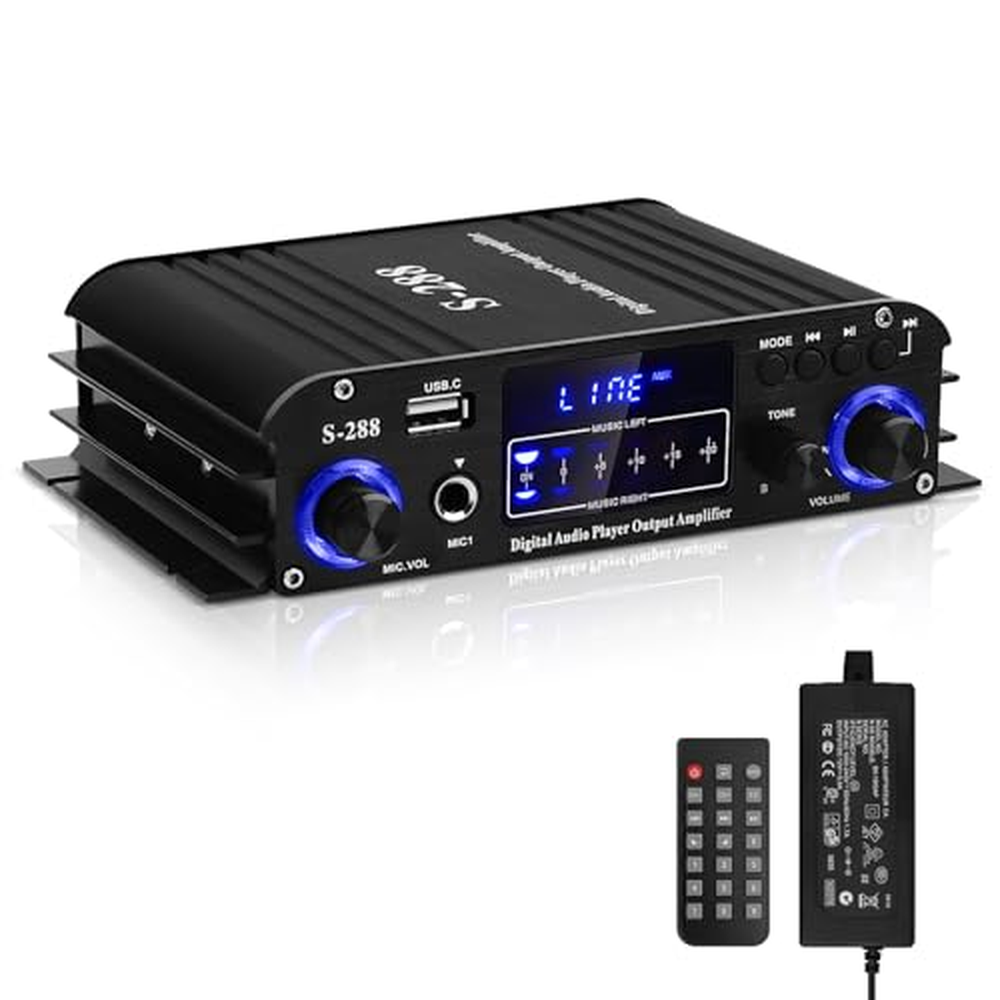 HiFi zesilovač S-288 600W mini Bluetooth stereo audio zesilovač receiver 12V/220V 4 kanály digitální koncový zesilovač s LCD dis